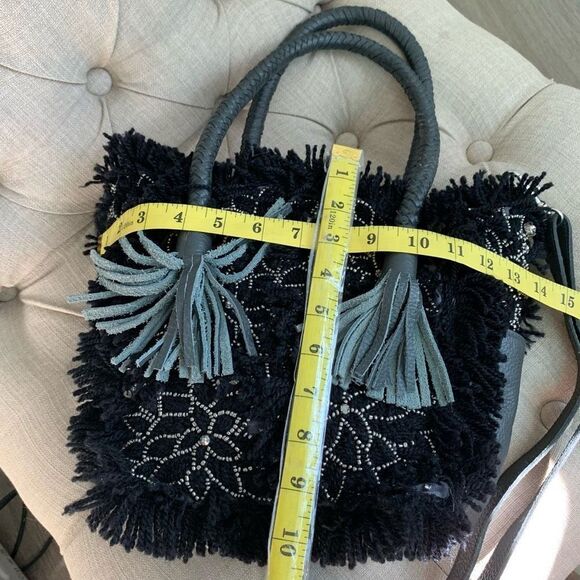 IBBAN handmade boho Wool leather crossbody bag gray black - Picture 5 of 9